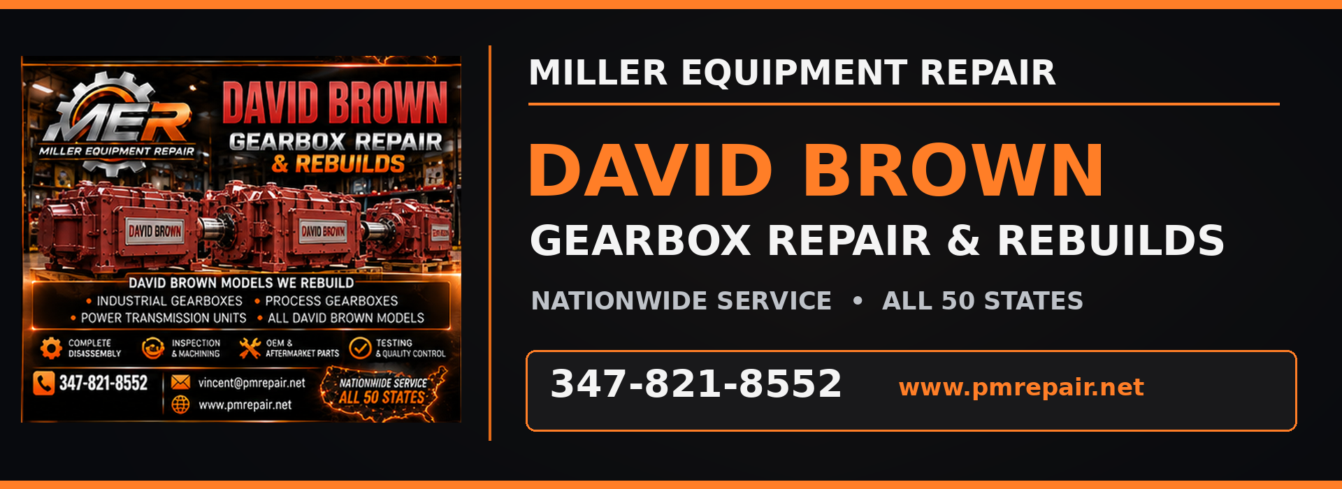 David Brown industrial gearbox repair and rebuild services by Miller Equipment Repair