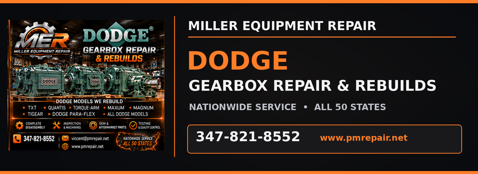 Dodge industrial gearbox repair and rebuild services by Miller Equipment Repair