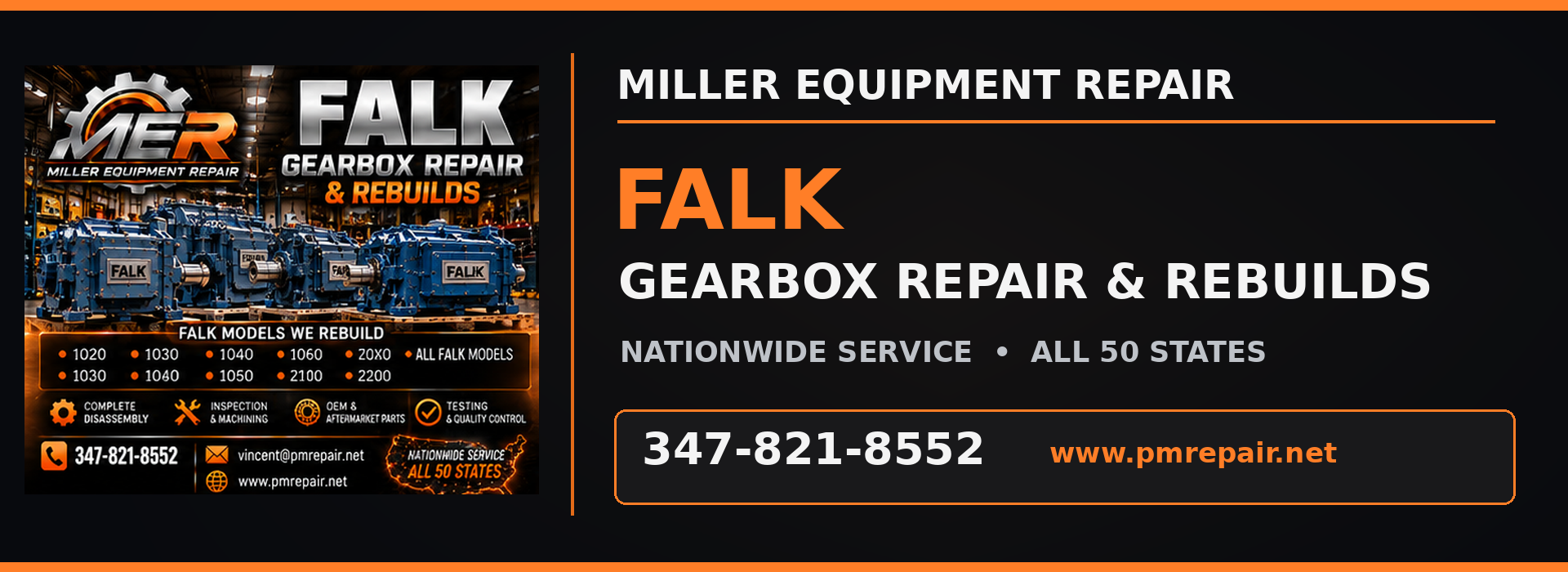 Falk industrial gearbox repair and rebuild services by Miller Equipment Repair