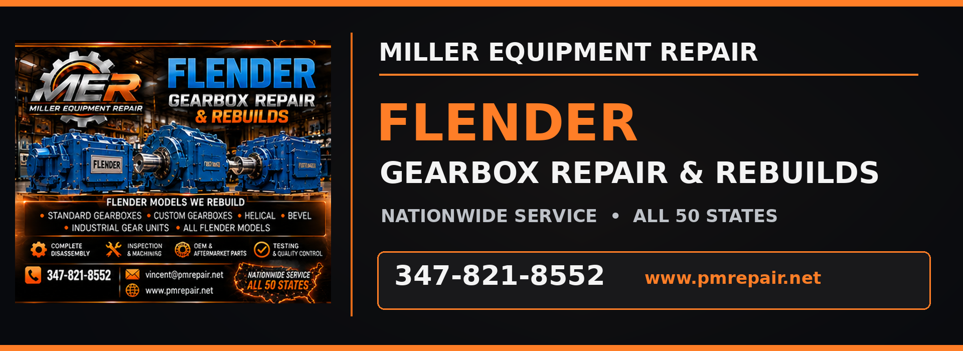Flender industrial gearbox repair and rebuild services by Miller Equipment Repair