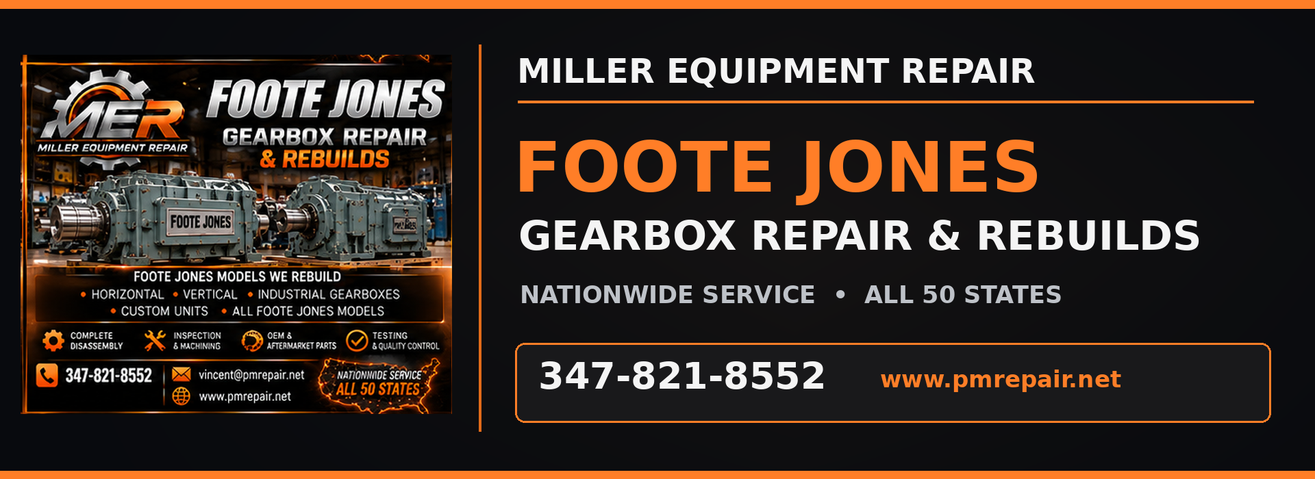 Foote Jones industrial gearbox repair and rebuild services by Miller Equipment Repair